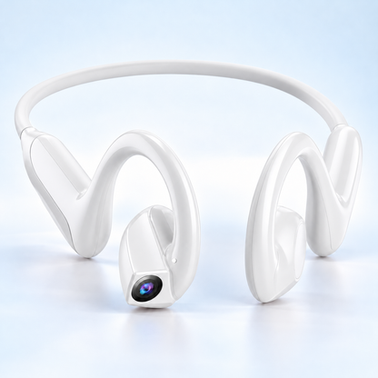 EaseTiny E900 white camera open-ear headset on a clean white background